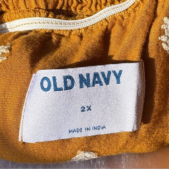 Old Navy Women Milkmaid Mini Dress Tiered Dainty Floral Embroidery Mustard sz 2X - Picture 6 of 12